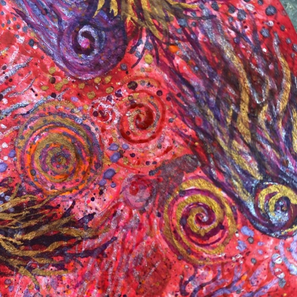 Unframed Original Art Watercolour & Brusho Circular Paper - Space Race AB Artist - Picture 4 of 7